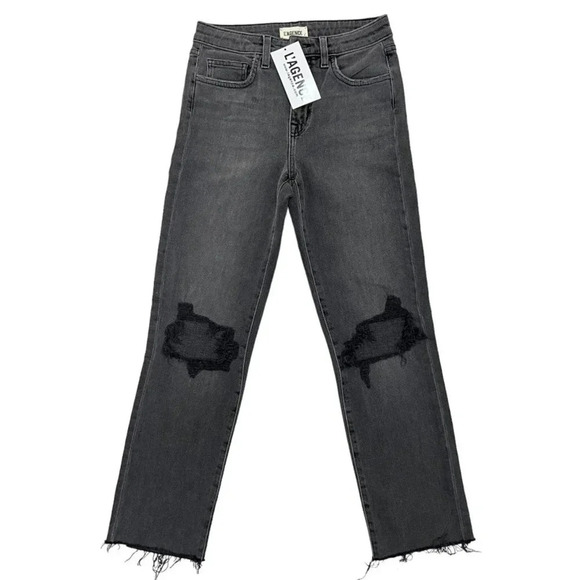 L'AGENCE High Rise Straight Leg Distressed Jeans Grey Raw Frayed hem Size 25 NEW - Picture 1 of 4